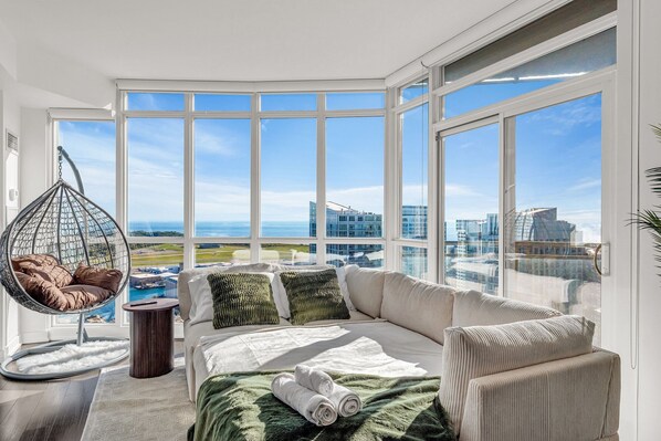 Traditional Apartment | Living area | 45-inch LED TV with cable channels