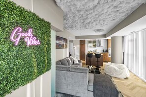 Luxury Apartment | Living area | 45-inch LED TV with cable channels