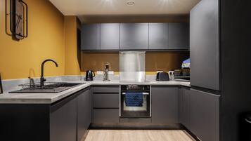 Fridge, microwave, oven, toaster