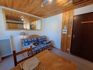 Living area - 50m from resort center, Ground floor, view parking, parking, tv, ski locker, 12m², Les 2 Alpes (Les Deux Alpes)
