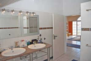 Hair dryer, towels, toilet paper