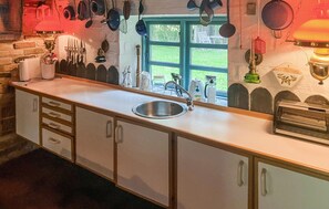 Fridge, stovetop, coffee/tea maker