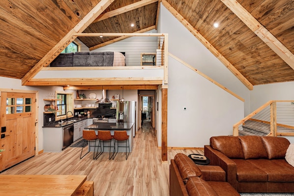 Smart TV, fireplace, video games, music library