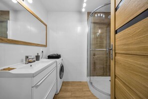 Hair dryer, towels, toilet paper