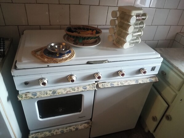 Fridge, oven, stovetop, electric kettle