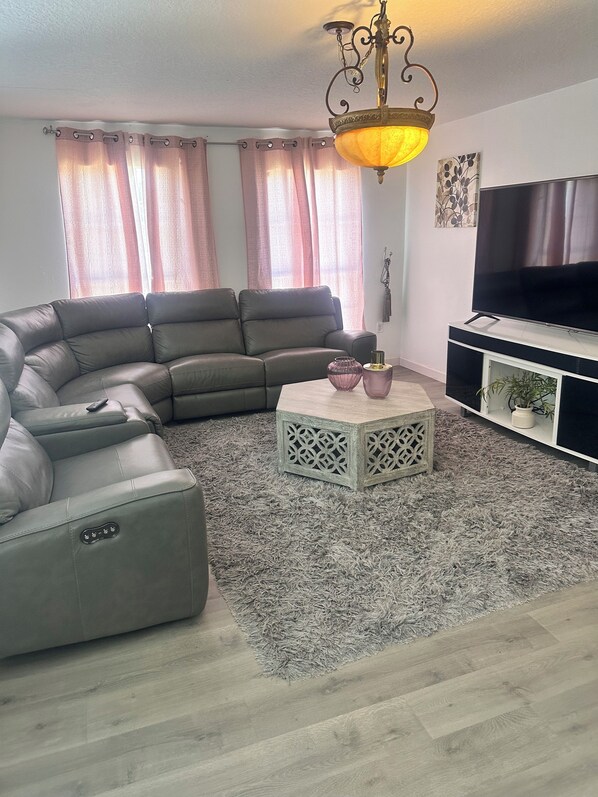 Smart TV, fireplace, music library, computer monitors