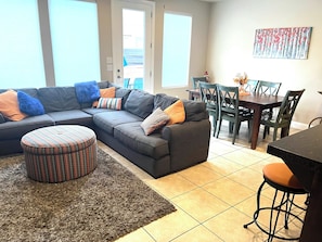 Smart TV, fireplace, video games, DVD player