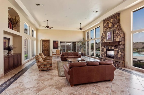 Smart TV, fireplace, video games, DVD player
