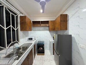 Microwave, oven, stovetop, electric kettle