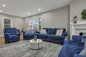 Smart TV, fireplace, table football