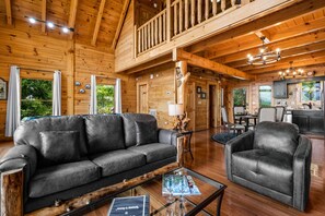 TV, fireplace - Romantic Lookout | Incredible Views - Hot Tub - Pool Table (Sevierville)