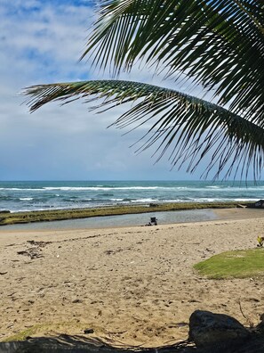 En la playa y toallas de playa 