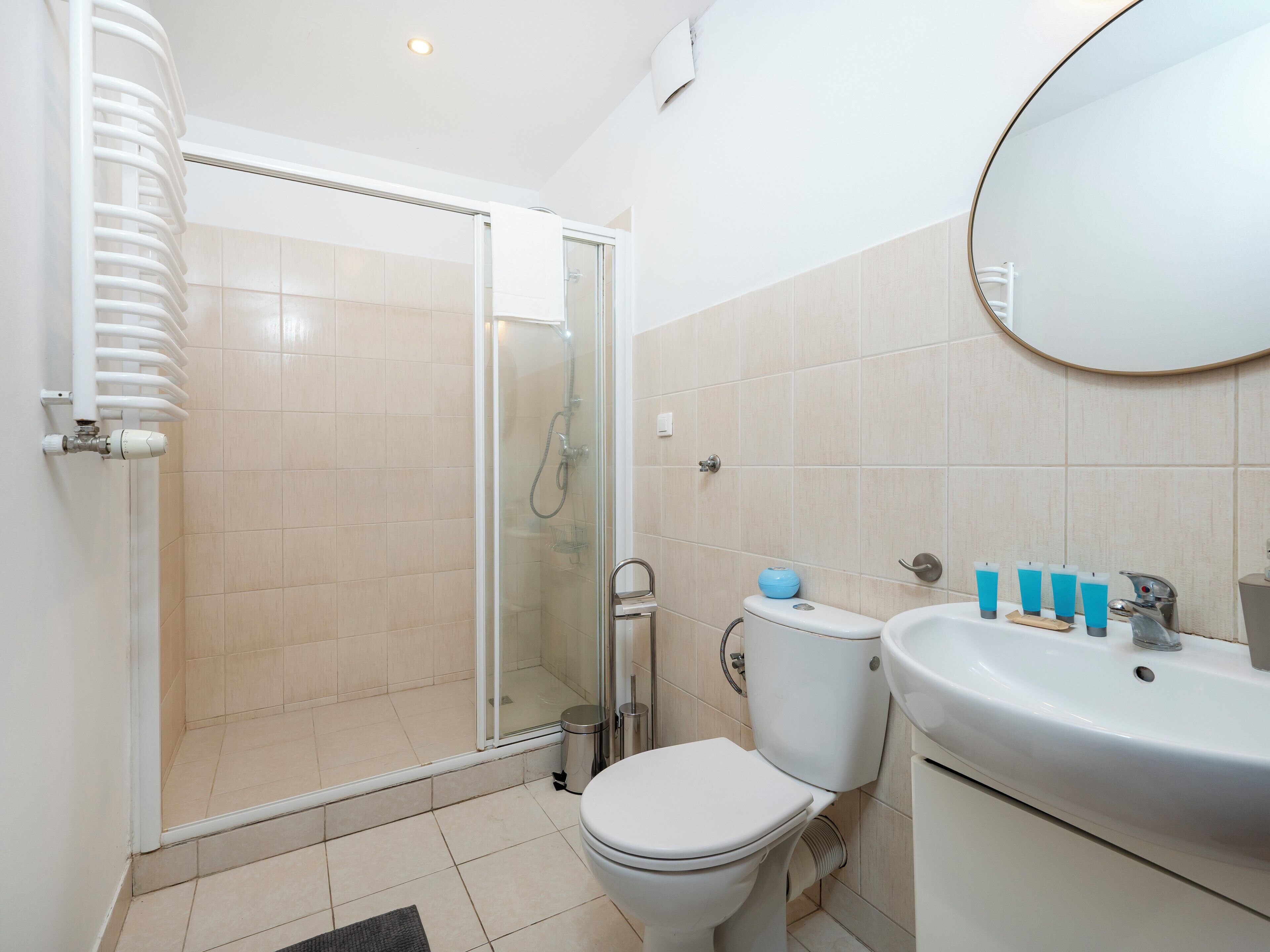 Ducha, secador de pelo y toallas