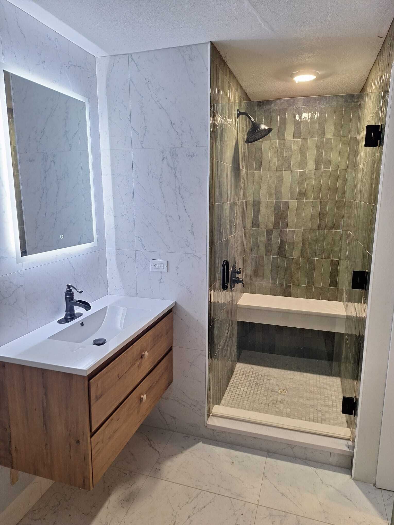 Shower, towels, soap, toilet paper