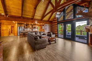 テレビ、暖炉、書庫