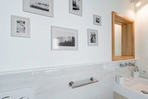 Hair dryer, bidet, towels