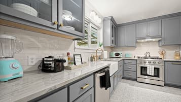 Fridge, microwave, oven, dishwasher