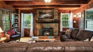 Smart TV, chimenea y libros