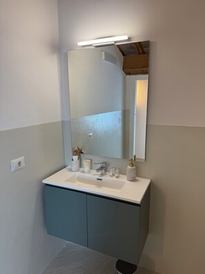 Regadera, secadora de cabello, bidet, toallas
