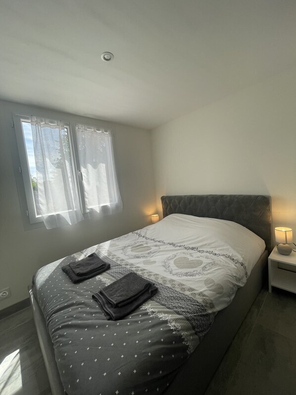 2 bedrooms, iron/ironing board, travel crib, bed sheets