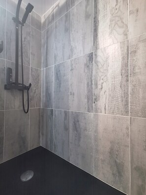 Shower, hair dryer, toilet paper