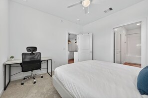 2 bedrooms, desk, iron/ironing board, travel cot