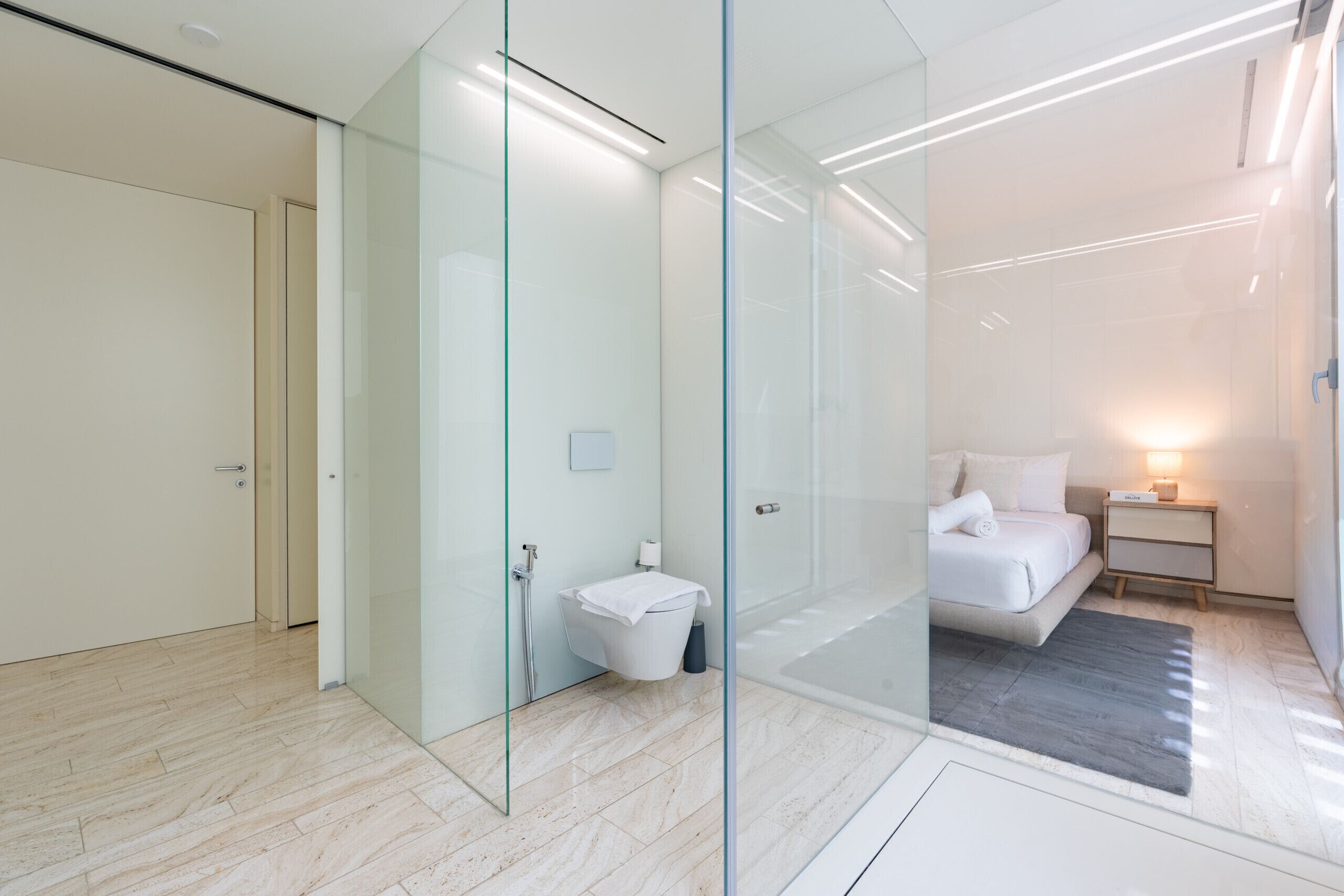 Shower, hair dryer, bidet, towels
