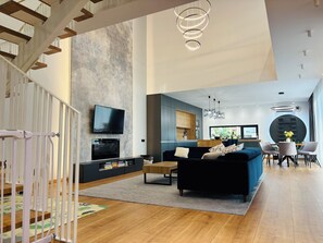 TV, fireplace