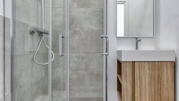 Shower, hair dryer, bidet, towels