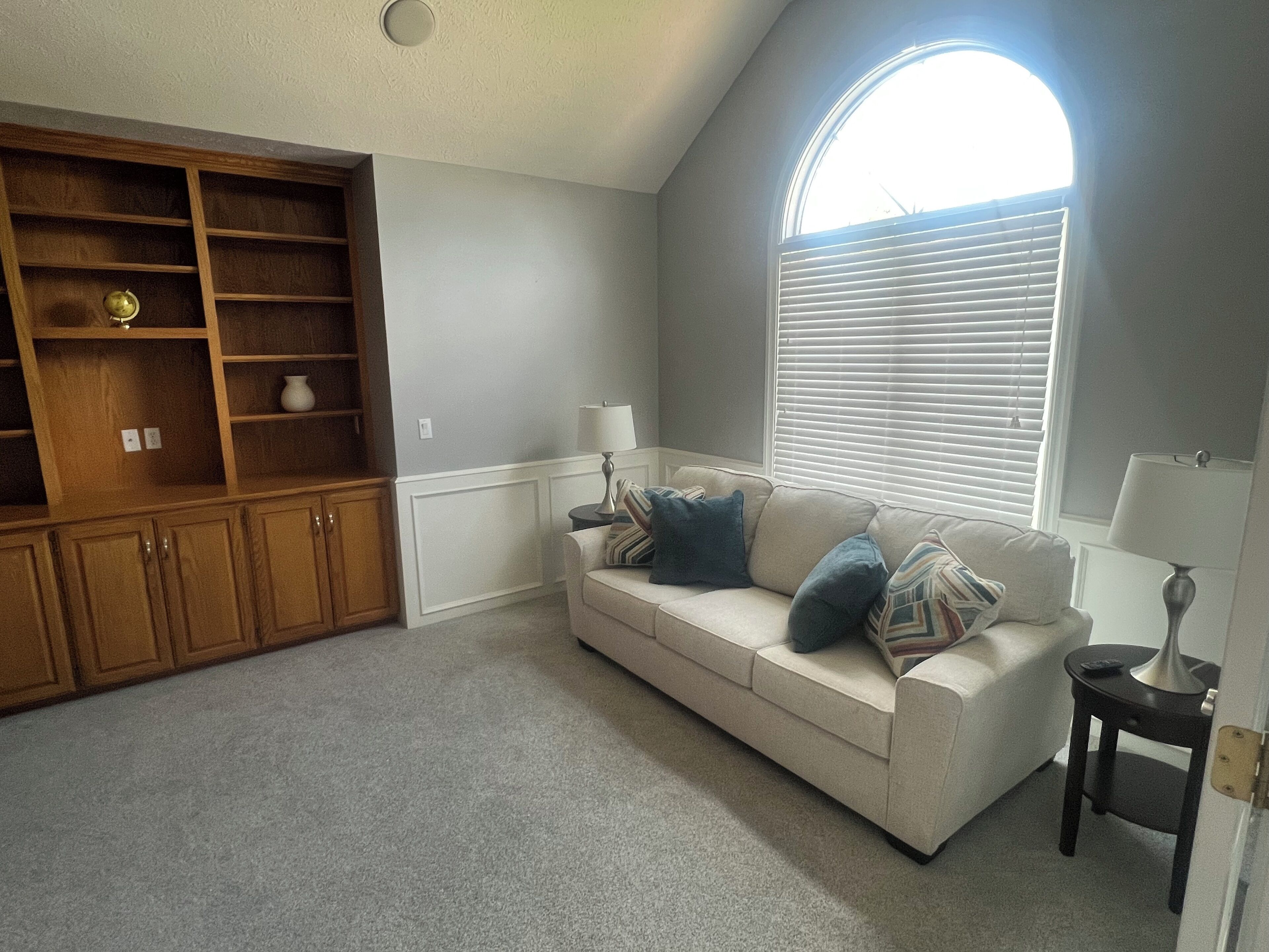 TV connectée, cheminée, livres