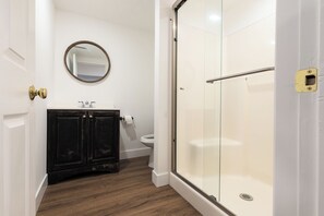 Hair dryer, bidet, towels, soap