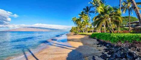 On the beach, white sand