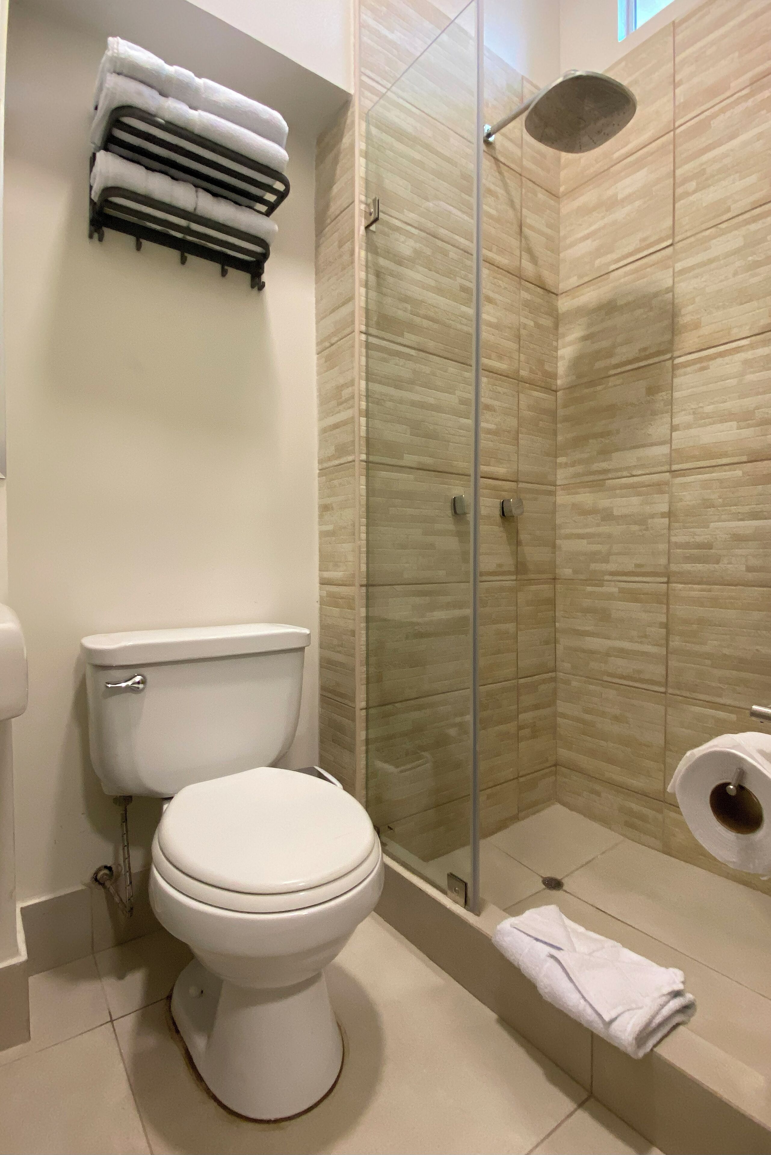 經濟單人房 | 浴室 | 淋浴設備、吹風機、毛巾、肥皂