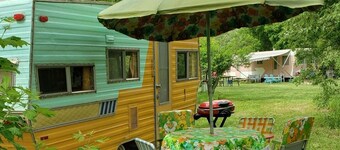 Travel back in time and camp like its 1970! Camper outfitted with 1970s gear.