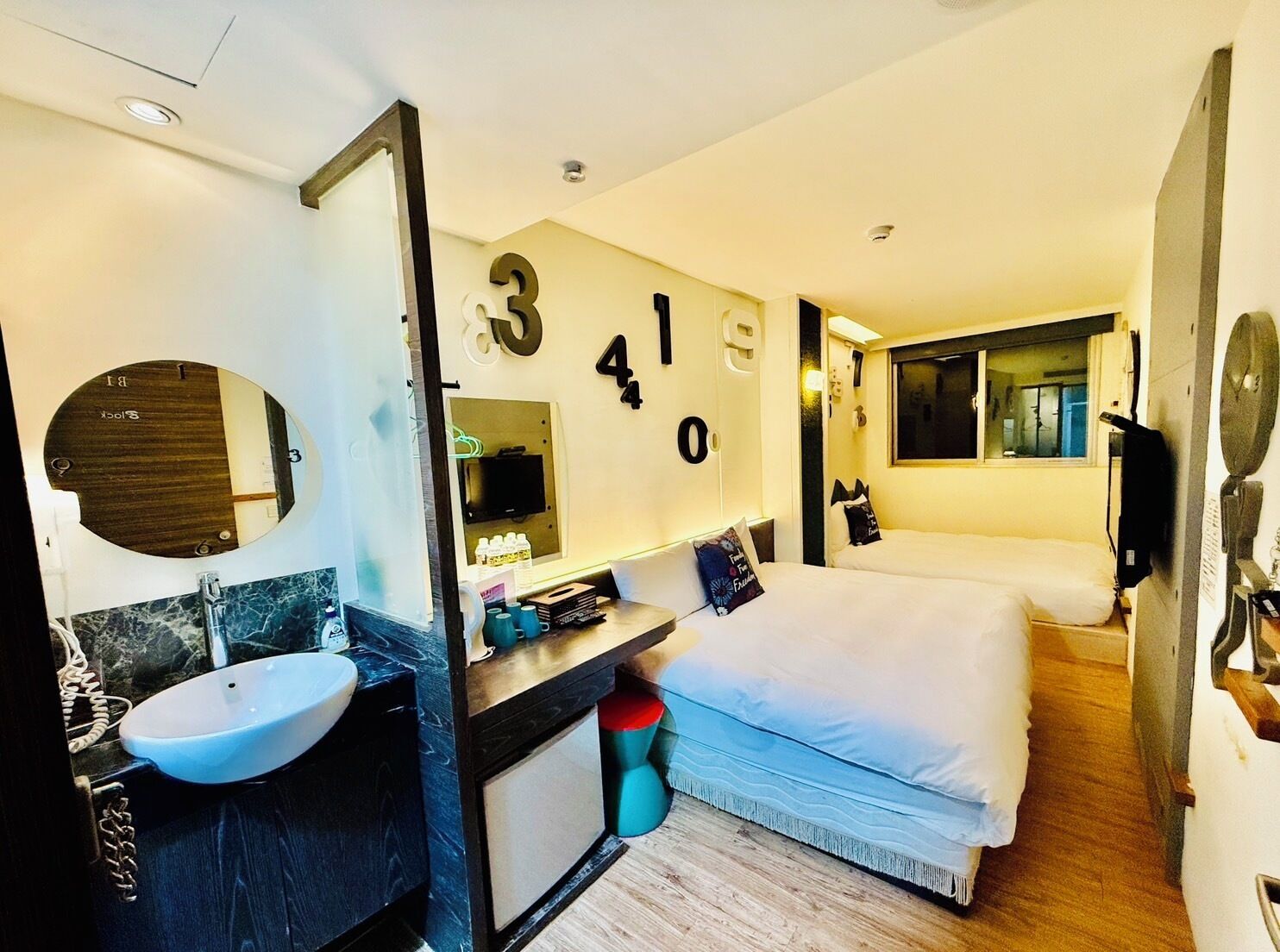 Comfort Quadruple Room, City View | Desk, laptop workspace