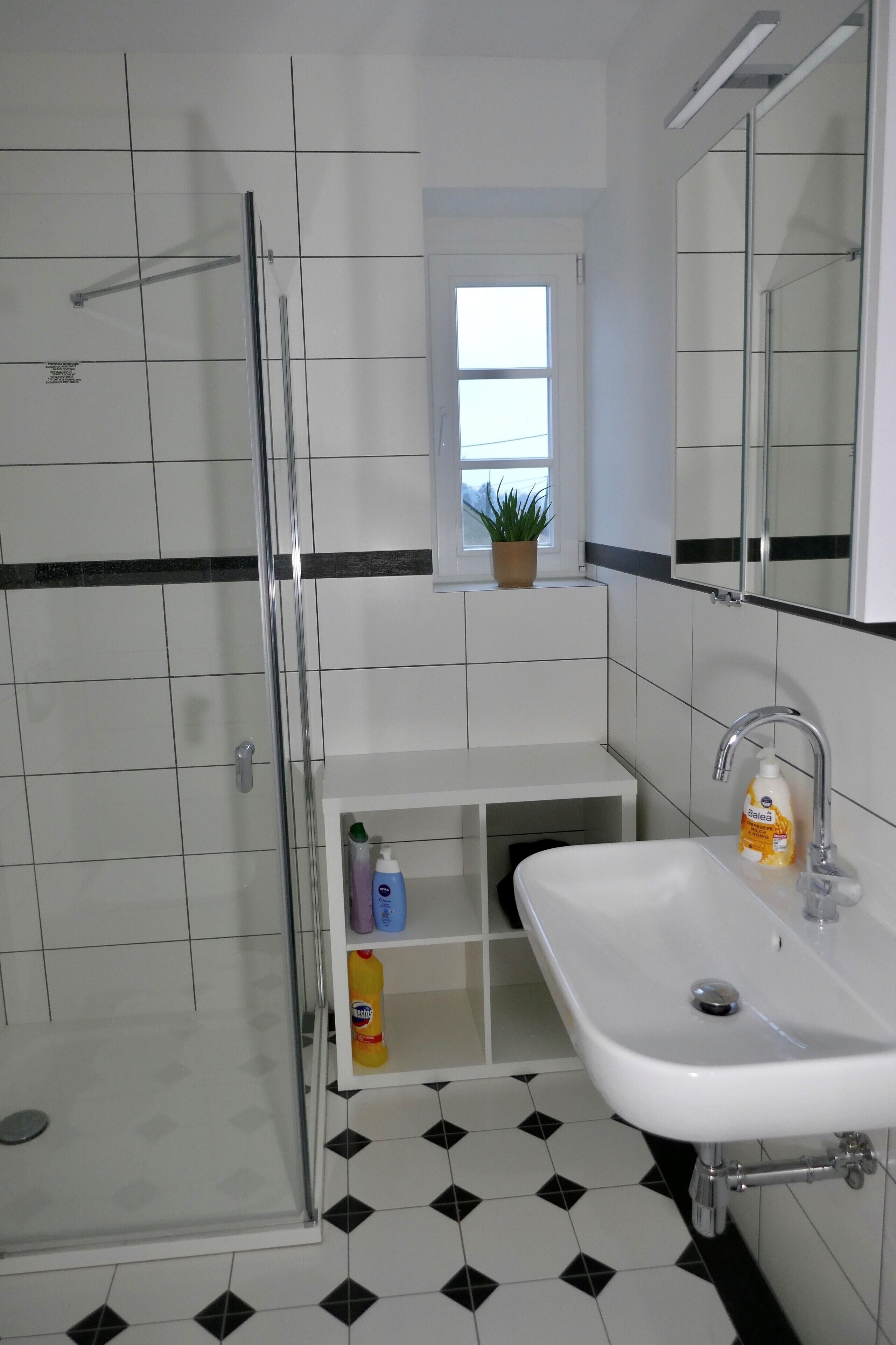 Dusche, Haartrockner, Handtücher, Seife