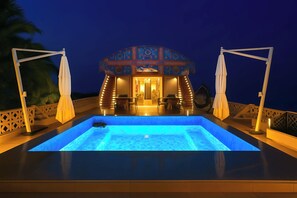 Outdoor pool, pool umbrellas, pool loungers