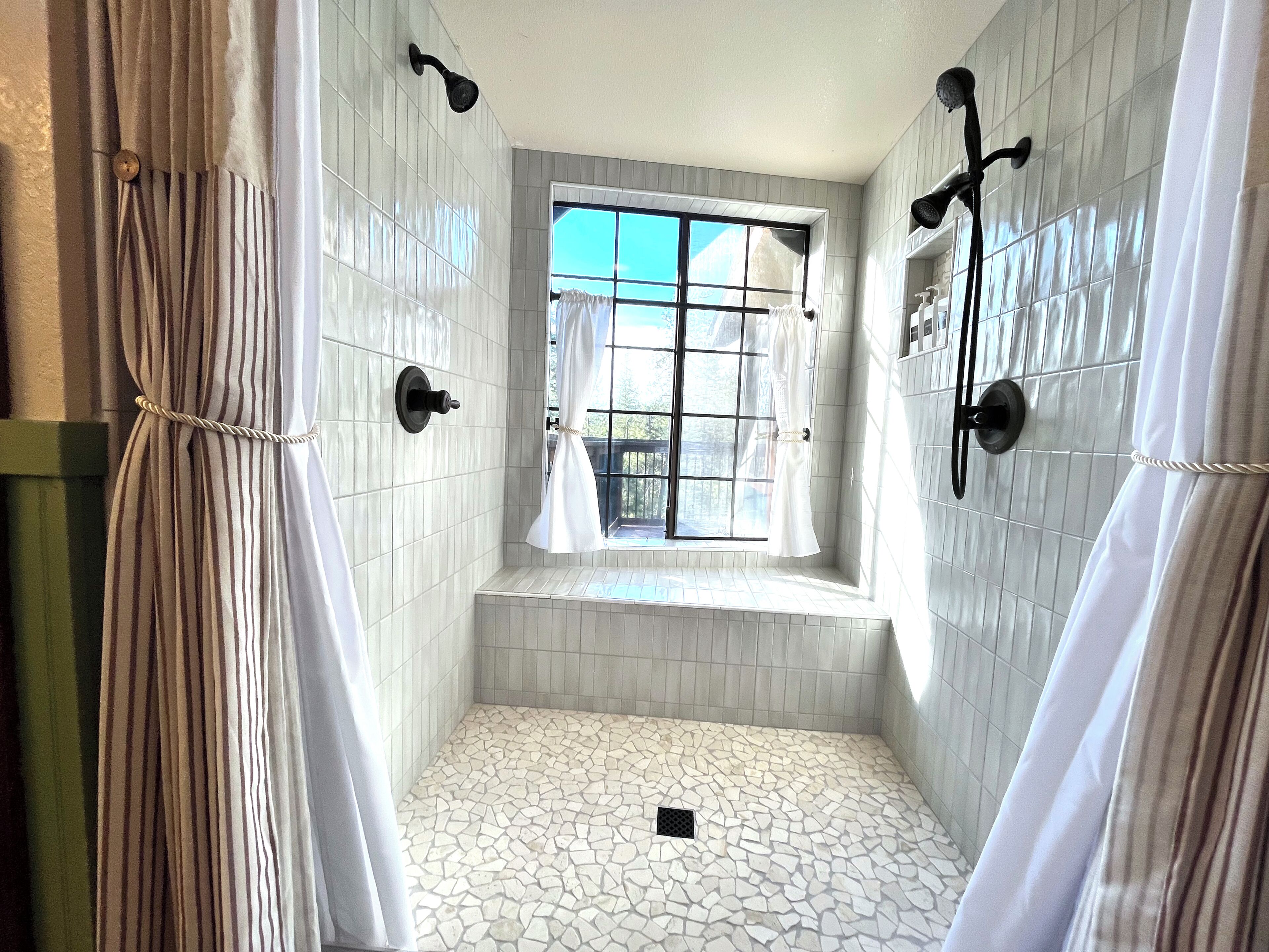 Shower, eco-friendly toiletries, hair dryer, towels