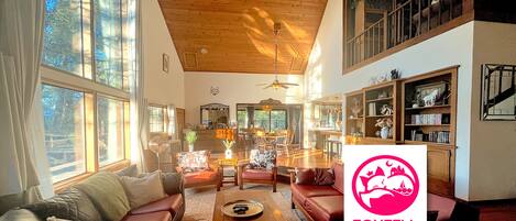Smart TV, fireplace, DVD player, books
