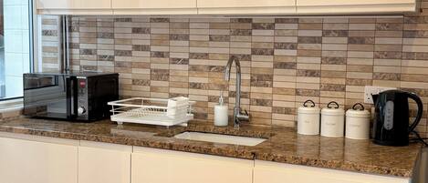 Microwave, oven, stovetop, electric kettle