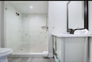 Hair dryer, towels, toilet paper