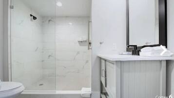 Hair dryer, towels, toilet paper