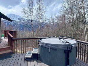 Outdoor spa tub - Relaxing 3BR Creekside Escape in Eagle River w/ Hot Tub & Mountain Views (Anchorage)