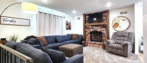 Smart TV, fireplace, video games, foosball