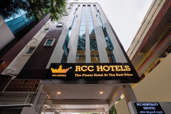 A hotel sign with "RCC HOTELS" and "The Finest Hotel At The Best Price" text. - Rcc Hotels Biz stays Begumpet (Hyderabad)