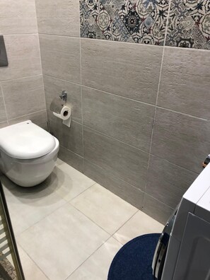 Bidet, HandtĂŒcher, Seife, Toilettenpapier