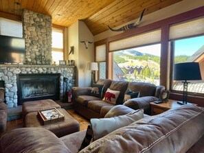 Una Smart TV, una chimenea, libros