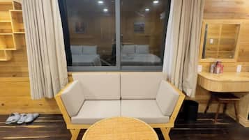 Family Double Room, Balcony, Lake View | Living area | Computer monitors, printers