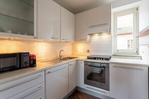Fridge, microwave, oven, dishwasher