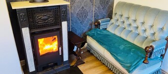 Historic signal box of the Erzgebirge Railway with garden for a romantic vacation.